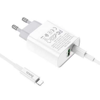 Сетевое зарядное устройство Hoco C80A USB/Type-C с кабелем для Apple (Lightning - Type-C) (белое) &mdash; 2