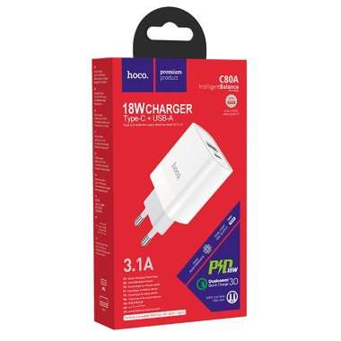 Сетевое зарядное устройство Hoco C80A USB/Type-C (белое) &mdash; 2