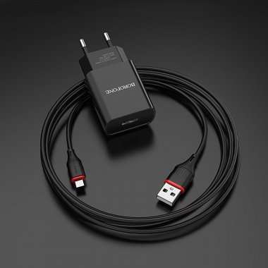 Сетевое зарядное устройство Borofone BA20A Sharp USB с кабелем micro-USB (черное) &mdash; 3